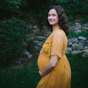 PinkBlush - Mustard Lace Mesh Overlay Maternity Maxi Dress